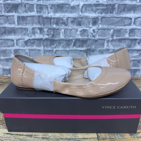 Vince Camuto Ellen Bisque Patent Leather Slip On Ballet Flats Womens Size 6 M - Picture 2 of 5